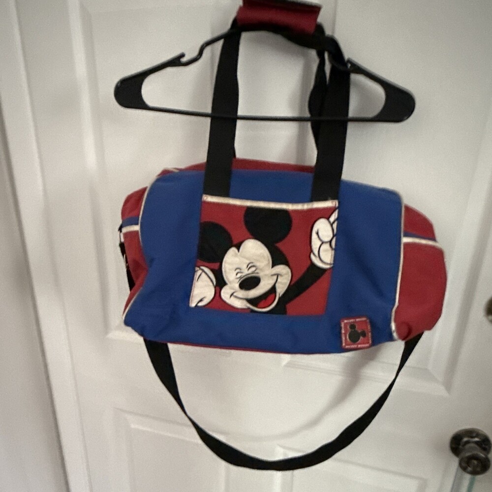 VTG Mickey Unlimited Disney Duffle Bag Red Blue Overnight Travel Tote 1990s